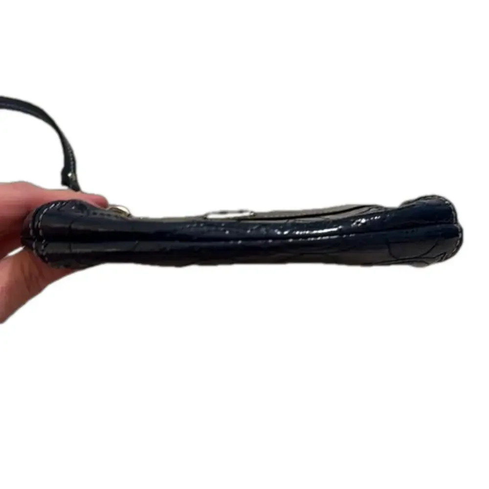 COACH Navy Blue Patented Leather Signature Stitch Wristlet